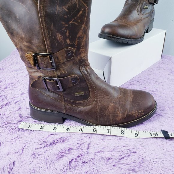 100%LEATHER Smokey-Brown Villager hiker fur lined Winter Waterproof boots 7.5 - Picture 6 of 7